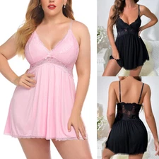 Plus Size Women Sexy Lingerie Sleepwear Lace Dress Underwear Babydoll Nightwear