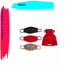 WAYF Women's 3-Pieces Breathable Washable Leopard Face Cover,Color- Red/Black