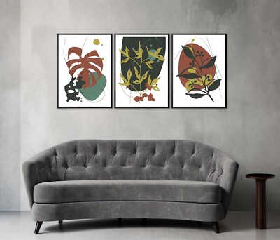 Abstract Leaves Vector Set of 3 Poster Wall Art Prints Unframed QUALITY