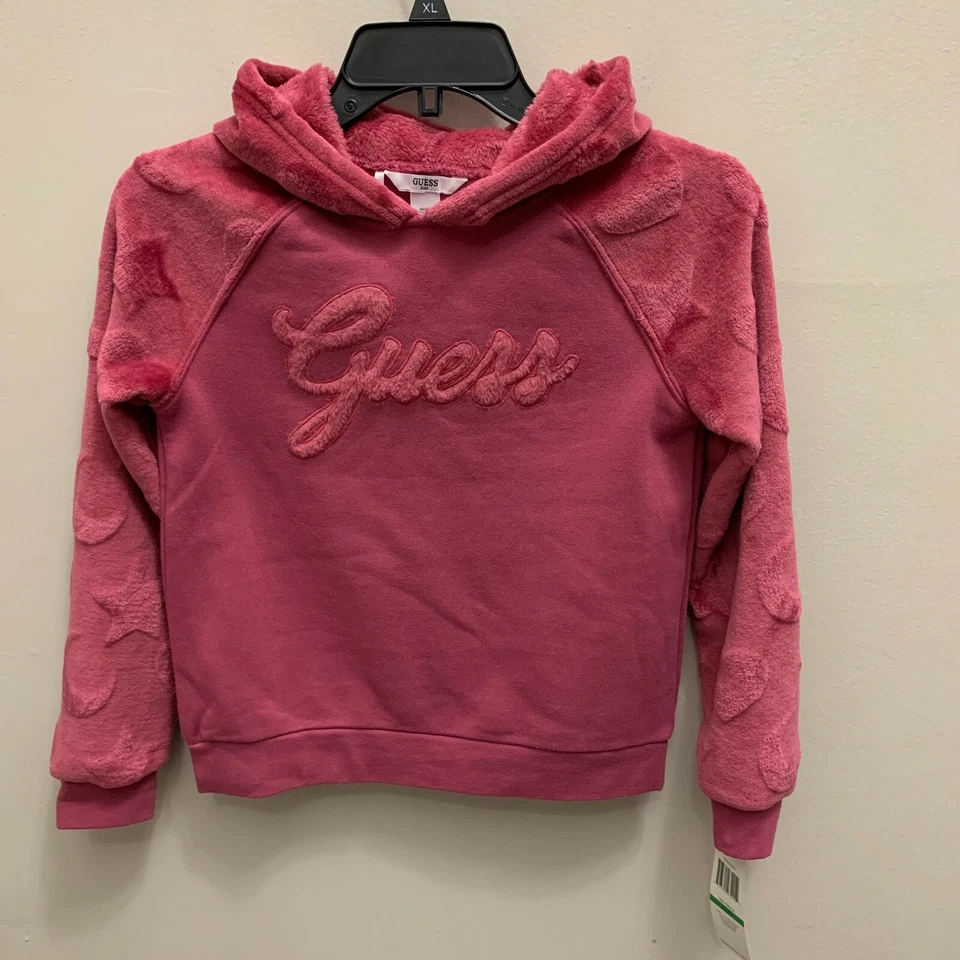 NEW Size L(14) GUESS Jacket Hoodie Girls Moon Stars Pink Faux Fur Hooded $42 Z1 - Image 2 of 4