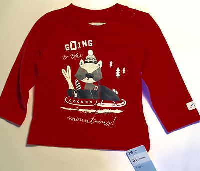 Baby Boy Red Long Sleeve Top with 'Going to the Mountain' detail