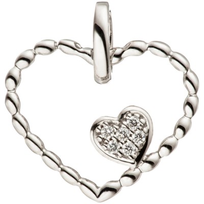 Pendant hearts heart double heart with 6 diamonds brilliant 585 Gold White Gold