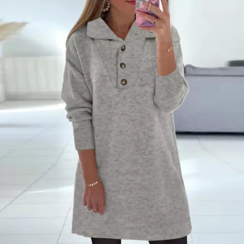Women's Button Sweatshirt Loose Tank Dress Long Sleeve Sweater Casual Top Shirt - Bild 11 von 22