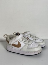 NIKE Court Borough Low 2 Sneakers White Gold Bronze Size 8C BQ5453-116 Shoes