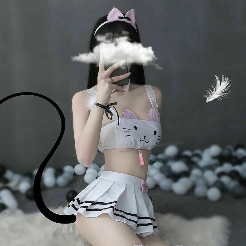 Sexy Gato Cosplay Disfraz Lencería Conjunto Anime Niñas Traje de Baño Lolita Sujetador Panty Traje Foto 4 de 4