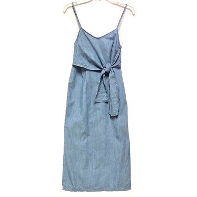 topshop denim midi dress Topshop Blue Chambray Spaghetti Strap Denim Midi Dress size 2 High Side  Slit