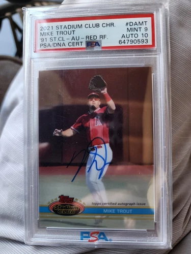 2021 TOPPS STADIUM CLUB MIKE TROUT RED VARIATION AUTO 2/5   POP 2 NH Psa 9/10