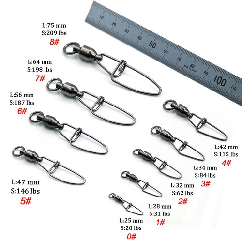 9KM 20~50Pcs Ball Bearing Fishing Snaps Swivels Fishing Connector 20LB~350LB - Picture 2 of 16