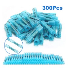 300Pcs Blue Heat Shrink Butt Wire Connectors Crimp Terminals AWG 16-14 Gauge US