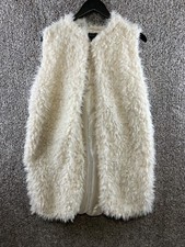 Rouge Ivory Faux Fur Vest Fuzzy Vest Sleeveless Pockets Women's Plus Size 1x