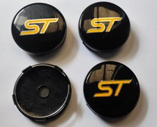 4x ST Ford Alloy Wheel Hub Centre Cap Set Center Caps Black / Yellow 60mm