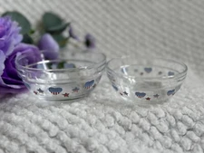Set Of 2 Patriotic Glass Bowl-American Flag Heart Stars-Multi-Functional 