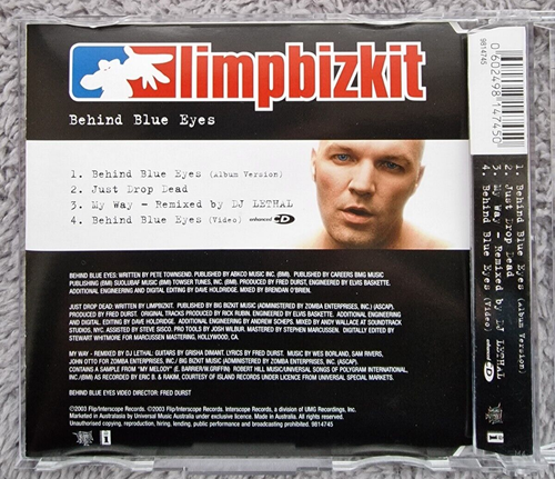 Limp Bizkit - Behind Blue Eyes **Enhanced CD SINGLE/Video** AUSSIE IMPORT 2003 - Picture 5 of 7