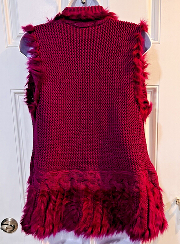Lilly Pulitzer Torini Chunky Knit Sweater Vest Fuchsia Pink Faux Fur Trim Fringe - Picture 4 of 15