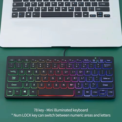 78 key Ultra Slim Backlit Wired Mini External Keyboard - Picture 6 of 8