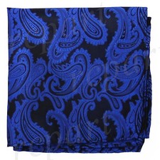 New Brand Q Men's micro fiber Pocket Square Hankie Only paisley Royal Blue prom