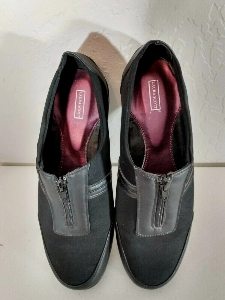 ZAPATOS PLANOS MUJER LAURA SCOTT TALLA 11 M NEGROS Nylon Cuero Cremallera 83710 Foto 2 de 4