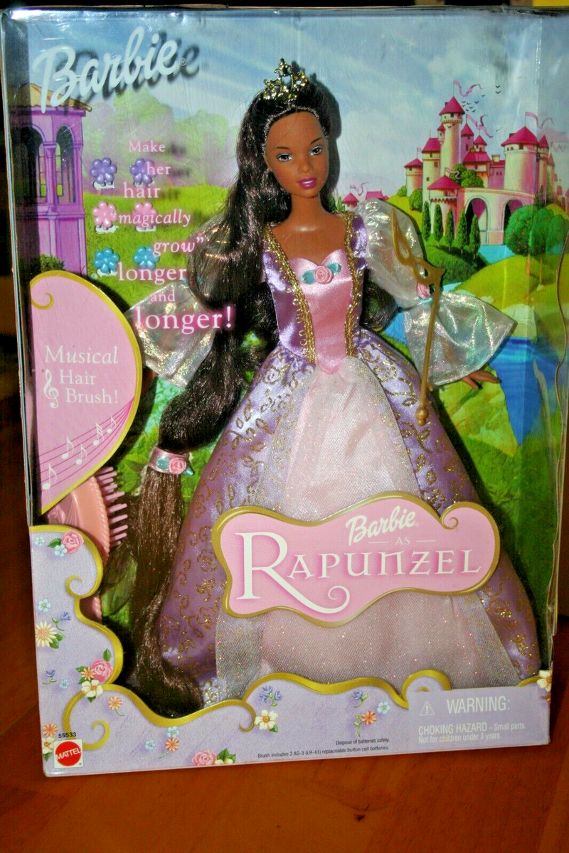 rapunzel in black dress 2001 Barbie as African American Doll w/Musical Brush-New Box Black hair