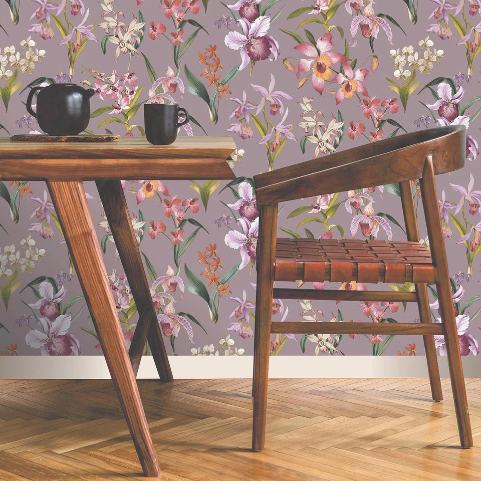 Papier Peint Floral Lilas Fleurs Tropicales Colorées Élégant Rasch Maya 283661 - Photo 4/4
