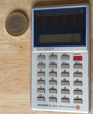 SHARP ELSI MATE EL-826 Vintage 80s erster Solar Taschenrechner, mit Zubehör