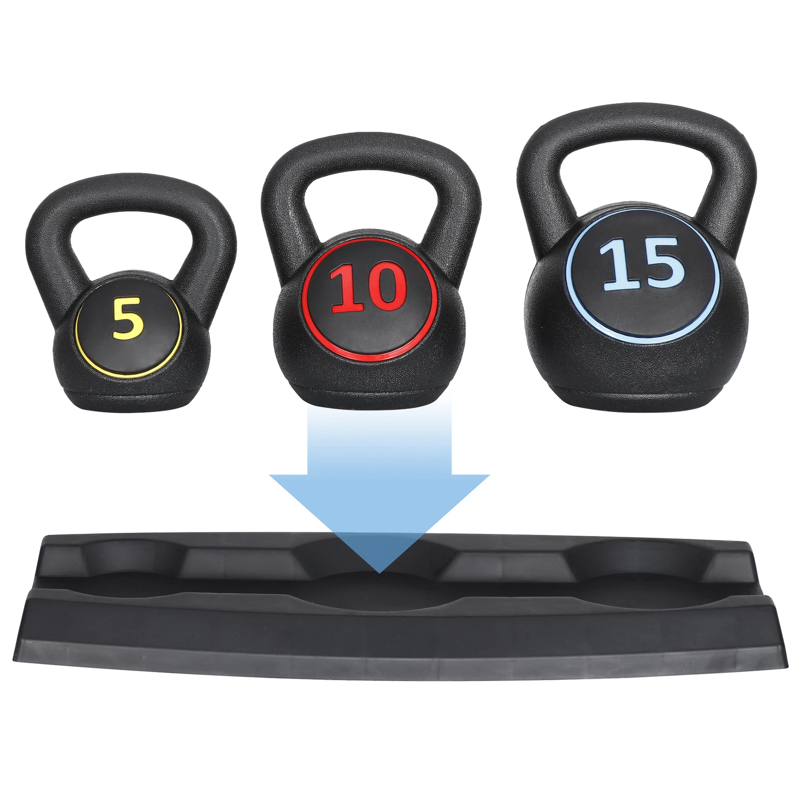 3-Piece Kettlebell Set with Storage Rack Exercise Fitness Concrete Weights