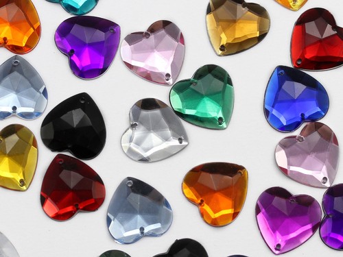 20mm Heart Flat Back Sew On Beads for Crafts - 25 Pieces - 13 Colors - Picture 1 of 13