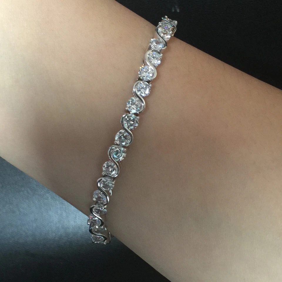 Brazalete de tenis redondo de circonita cúbica blanca de 4 mm enchapado en oro blanco regalo de Navidad 7" Foto 4 de 4