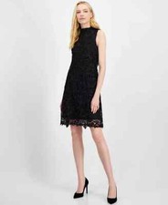 Robbie Bee Women's Floral Lace Tie-Back Shift Dress, BLACK, SIZE-4P