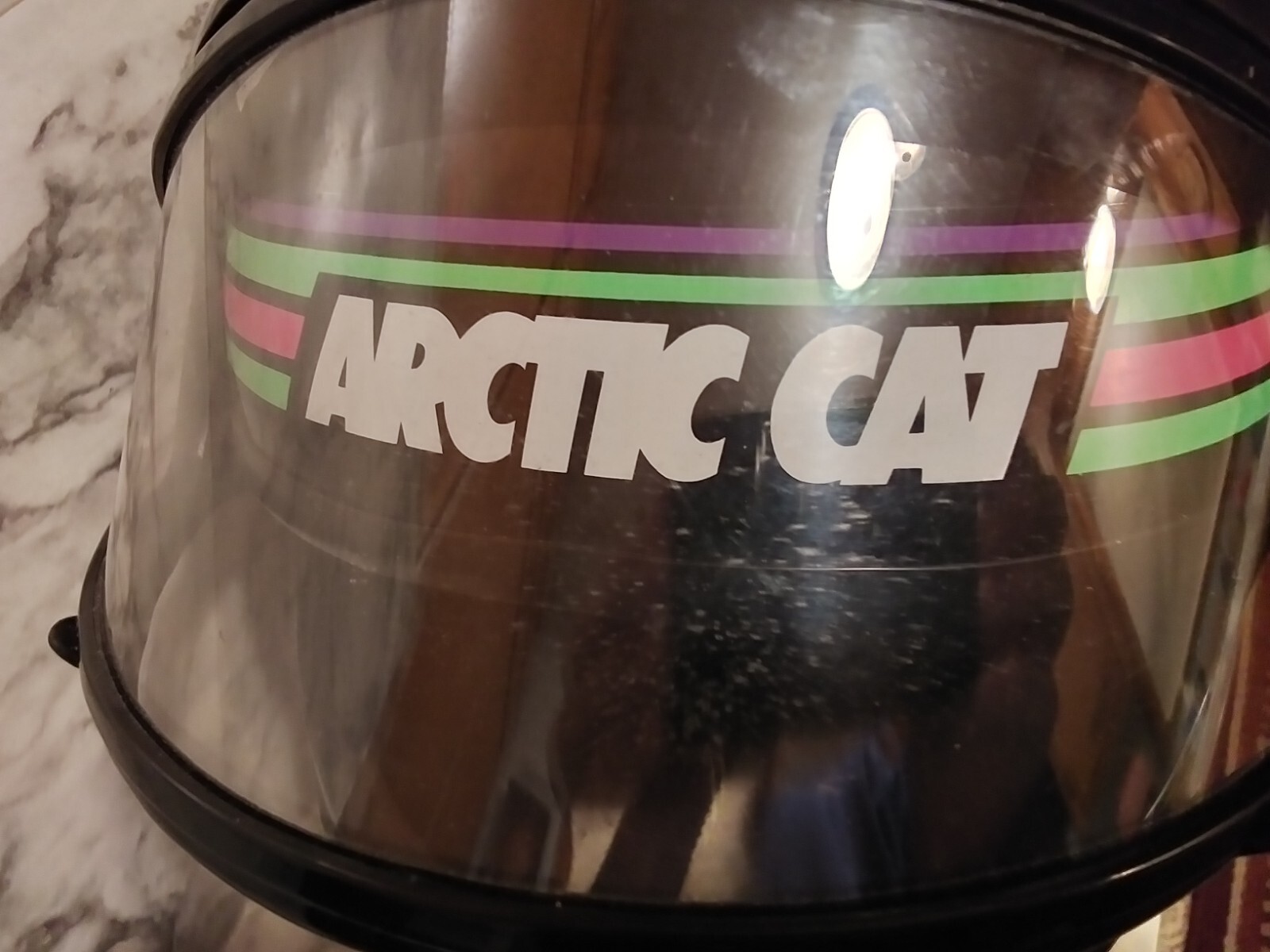 Vntg KBC ARCTIC CAT Snowmobile Helme Black/Green/Purple w/ Face Shield