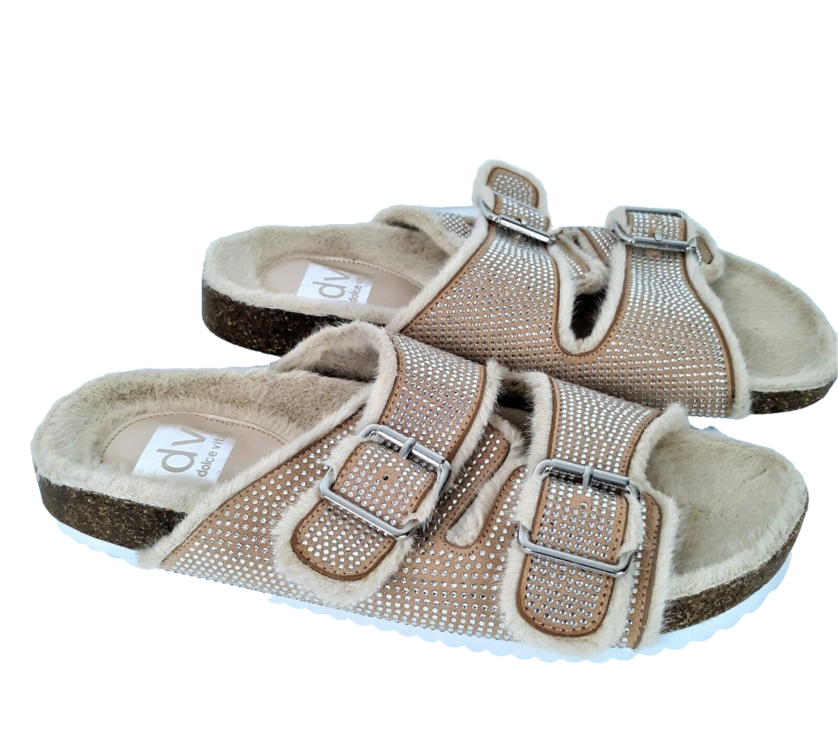 Dolce Vita Women's Size Slippers Faux Fur Embellished Metallic Slip On