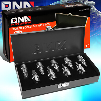 9Pcs Internal Male Torx Bit Star Sockets Tool Kit T20- T60 1/2'' Drive w/ Case