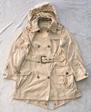 Burberry Kids Girls Beige Nova Check Hooded Trench Coat size 10 Years 140cm 