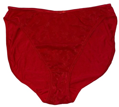 Q-T Red Silky Shiny Glossy Hi-Cut Satin Trim Nylon Panties Womens 12