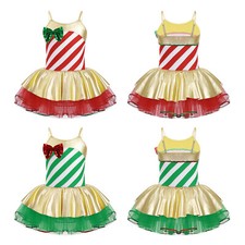 Kids Girls Halloween Christmas Costume Metallic Bowknot Tutu Dress Dance Costume