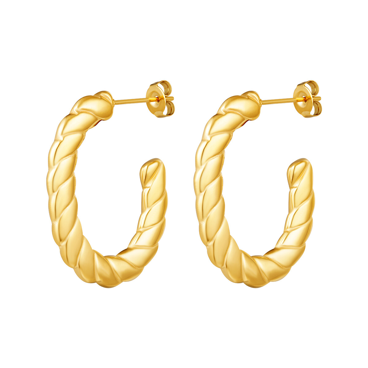 18ct Gold-Plated Twisted Rope Oval Half Hoop Stud Earrings