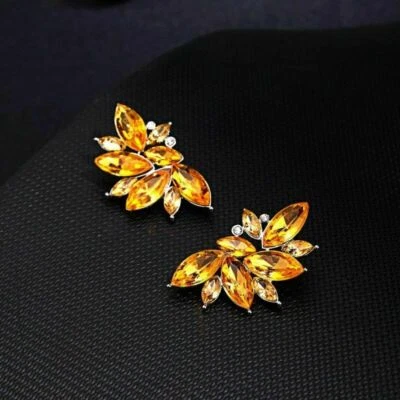 Boucle Oreilles clous Pendante métal argenté pierre cristal - Photo 1/2