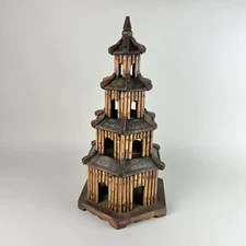 Vintage Wooden Birdhouse Pagoda 21 Inch Tall Bamboo Multi Tier Asian Style