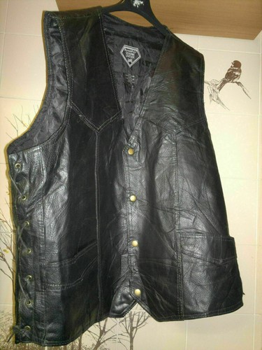 Diamond Plate motorcycle bikers genuine leather vest men's - Picture 6 of 12