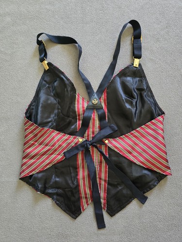 Rare Vintage Guess Striped Suspender Vest Red/Gold Onesize - Picture 5 of 15