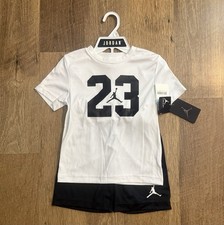 New Nike Air Jordan Black White 2pc Shirt Shorts Outfit Set, 6-7 Yrs Size 7/L