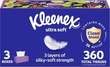 Kleenex Ultra Soft Facial Tissues, 3 Flat Boxes, 120 Count (Pack of 3), White 