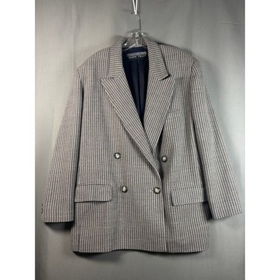 Linda Allard Ellen Tracy Vtg Blazer Women 14 Striped Double Breasted Career Wool