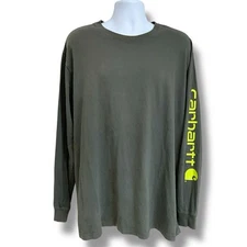 Carhartt Men's XL Long Sleeve Original Fit T-Shirt Green K231 Sleeve Spellout