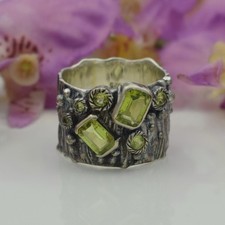 Anello a fascia larga in argento sterling 925 con pietra preziosa peridoto...