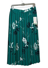 Alfred Dunner Women Size 10 Floral Pleated Skirt Green Polyester Spring VTG NWT
