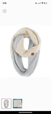 The North Face Ribbed Knit Infinity Scarf In Cream & Light Gray 13" Wide