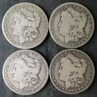 1882 S, 1886 O, 1890 O, and 1900 O $1 Morgan Silver Dollars