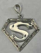 Sterling Silver Diamond-Cut Superman Logo Pendant S Super Hero Comics 2.25" Long