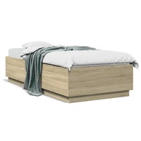 Bettgestell Mit Led Sonoma-Eiche 90X200 Cm Holzwerkstoff
