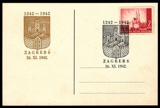 Croatia Kroatien NDH Postcard w/ Special Zagreb Commemorative Cancels